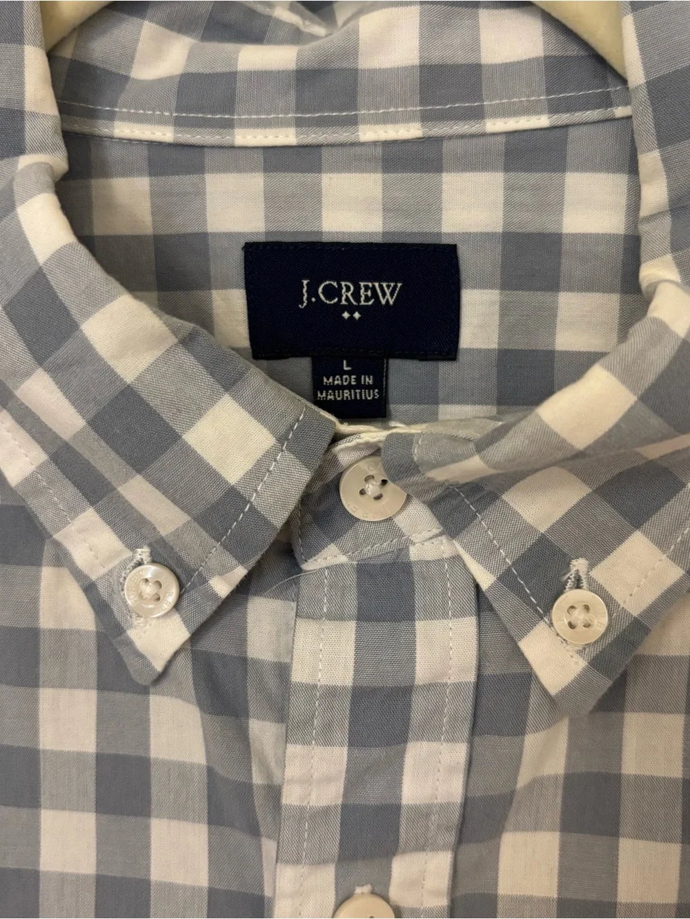 J. Crew Men's Blue and White Gingham Button-Down Shirt